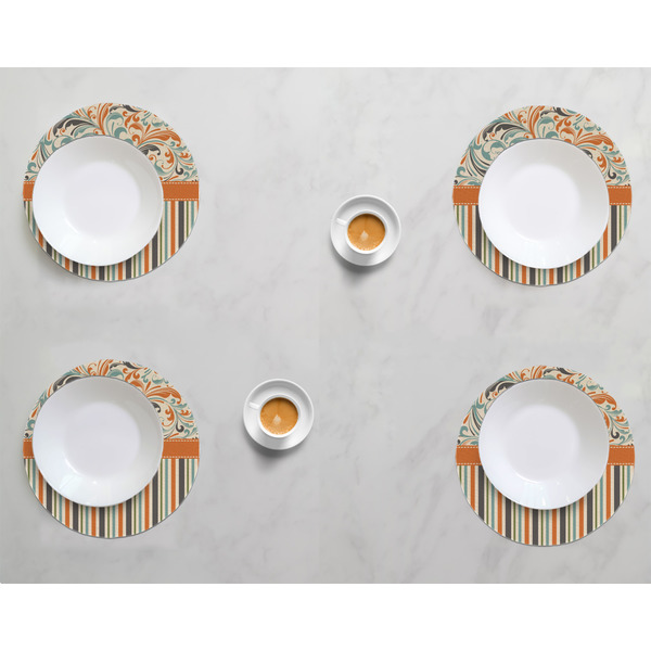 Orange Blue Swirls & Stripes Round Linen Placemats - LIFESTYLE (set of 4)