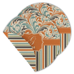 Orange Blue Swirls & Stripes Round Linen Placemat - Double Sided (Personalized)