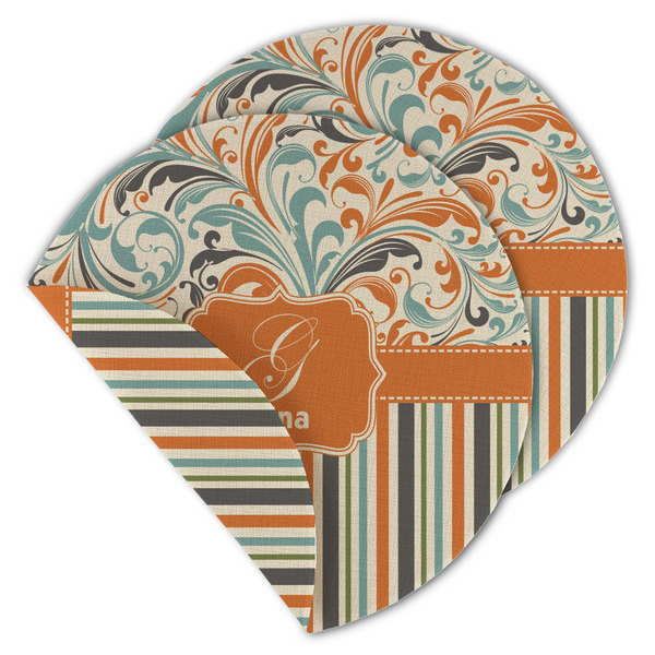 Orange Blue Swirls & Stripes Round Linen Placemats - MAIN (Double-Sided)