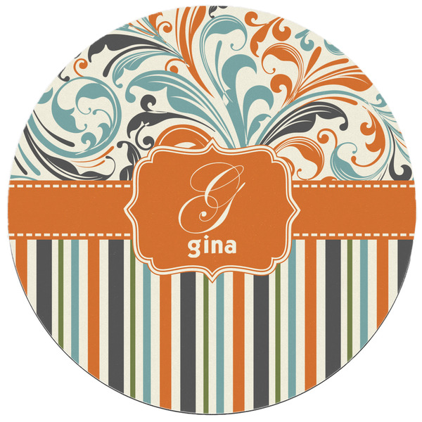 Orange Blue Swirls & Stripes Round Mousepad - APPROVAL