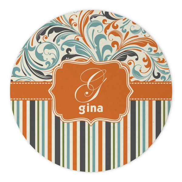 Orange Blue Swirls & Stripes Round Paper Coaster - Approval