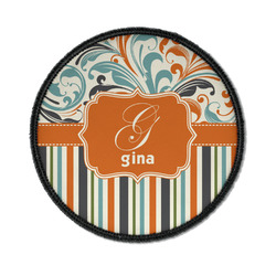 Orange Blue Swirls & Stripes Iron On Round Patch w/ Name and Initial