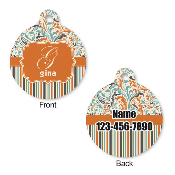 Orange Blue Swirls & Stripes Round Pet ID Tag - Large - Approval