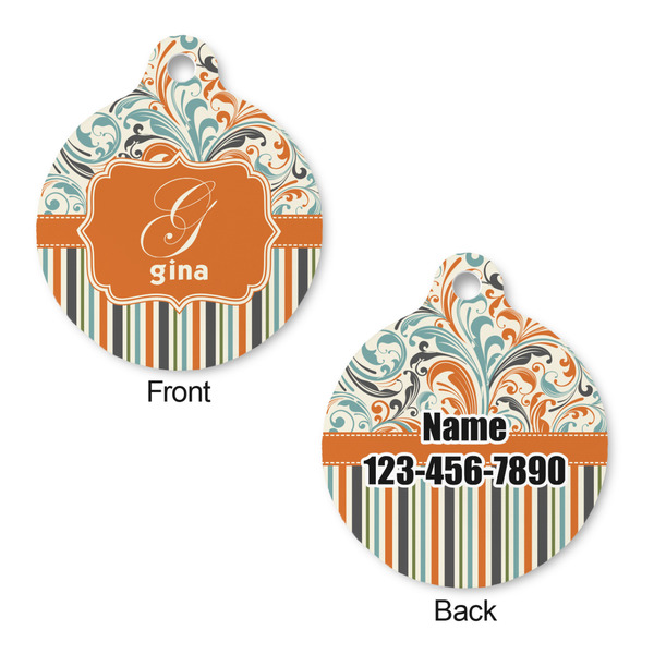 Orange Blue Swirls & Stripes Round Pet Tag - Front & Back