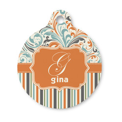 Orange Blue Swirls & Stripes Round Pet ID Tag - Small (Personalized)