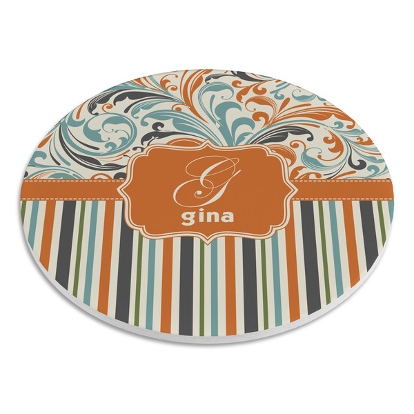 Orange Blue Swirls & Stripes Round Stone Trivet - Angle View