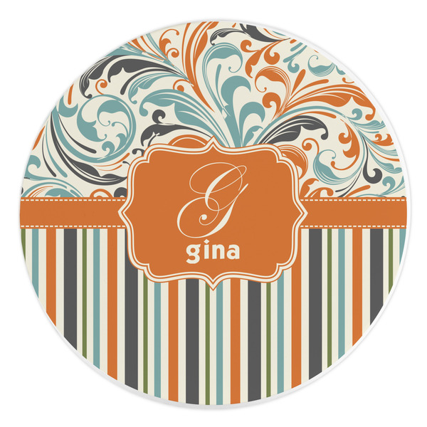 Custom Orange Blue Swirls & Stripes Round Stone Trivet (Personalized)