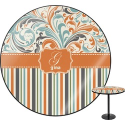 Orange Blue Swirls & Stripes Round Table (Personalized)