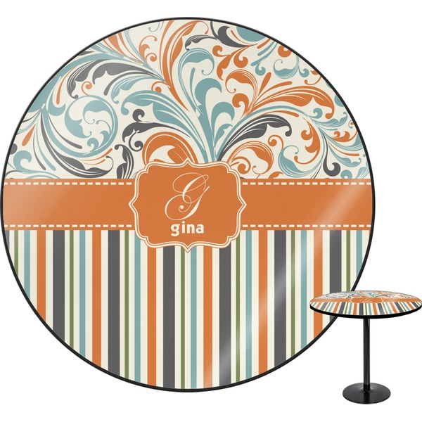 Custom Orange Blue Swirls & Stripes Round Table - 24" (Personalized)