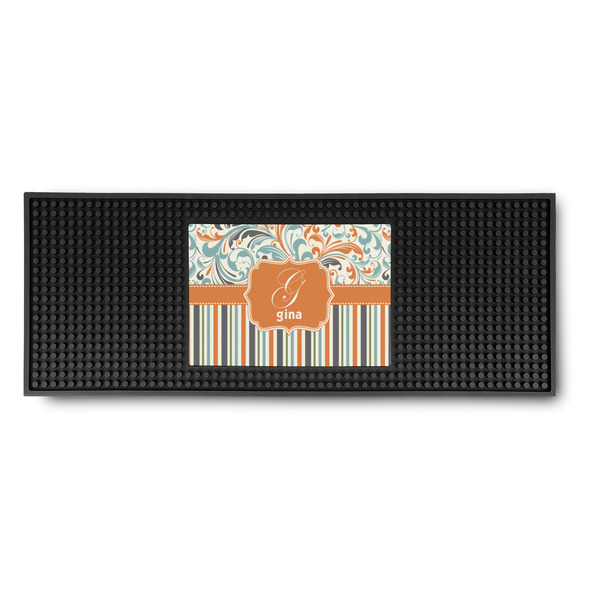 Custom Orange Blue Swirls & Stripes Rubber Bar Mat (Personalized)