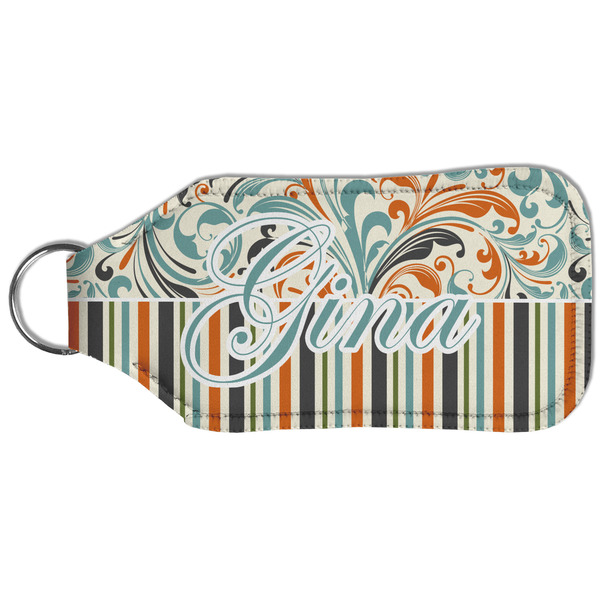 Orange Blue Swirls & Stripes Sanitizer Holder Keychain - Large (Back)