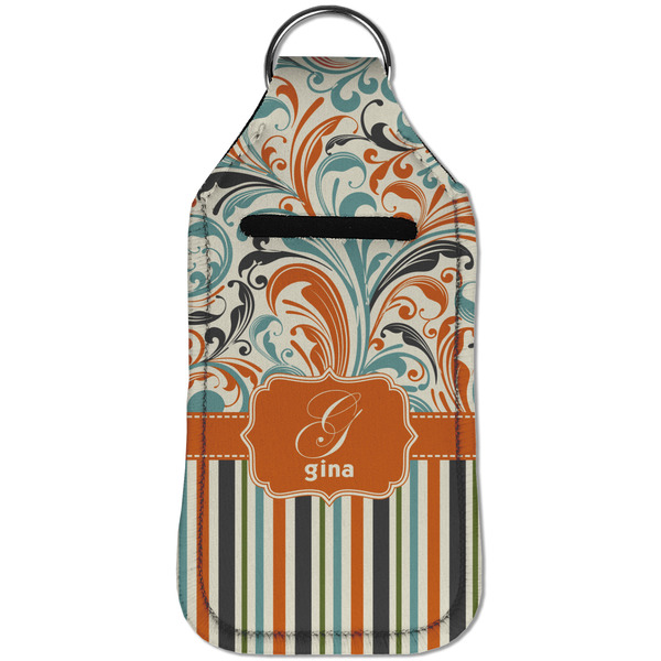 Orange Blue Swirls & Stripes Sanitizer Holder Keychain - Large (Front)