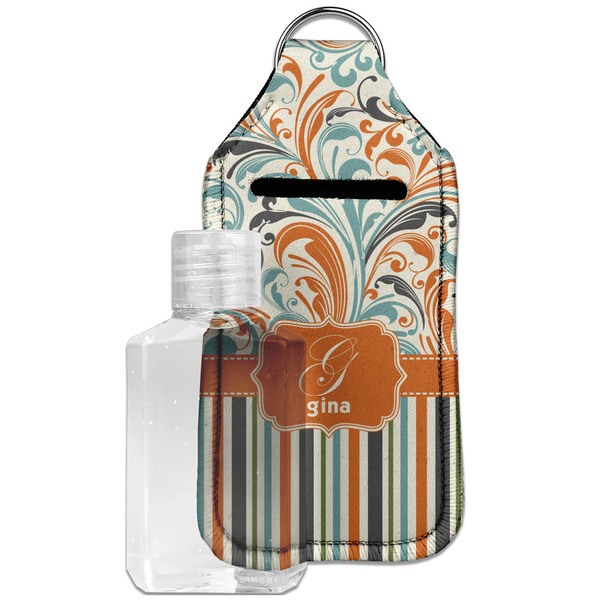 Custom Orange Blue Swirls & Stripes Hand Sanitizer & Keychain Holder - Large (Personalized)