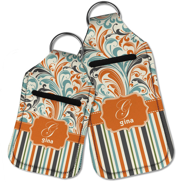 Orange Blue Swirls & Stripes Sanitizer Holder Keychain - Parent Main