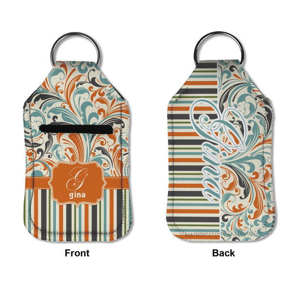 Orange Blue Swirls & Stripes Sanitizer Holder Keychain - Small APPROVAL (Flat)