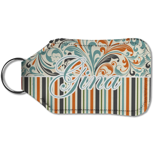 Orange Blue Swirls & Stripes Sanitizer Holder Keychain - Small (Back)