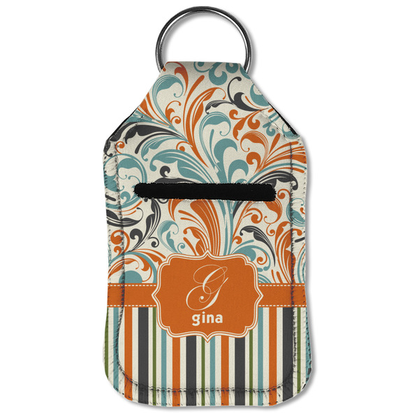 Orange Blue Swirls & Stripes Sanitizer Holder Keychain - Small (Front Flat)