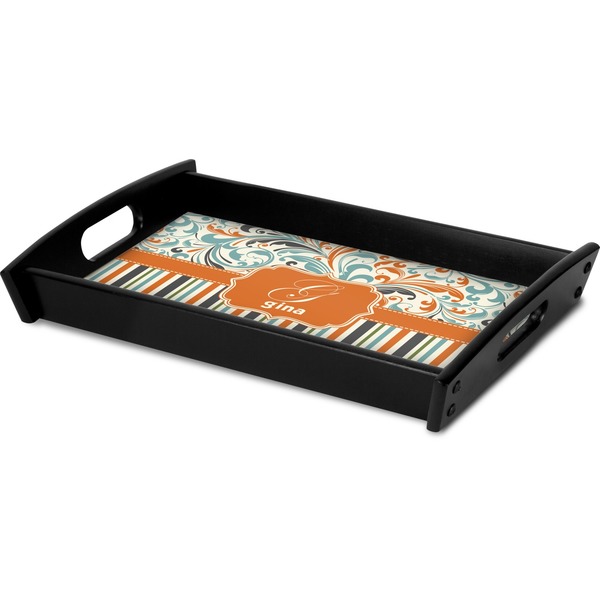 Orange Blue Swirls & Stripes Serving Tray Black - Corner
