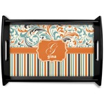Orange Blue Swirls & Stripes Black Wooden Tray - Small (Personalized)