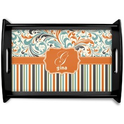 Orange Blue Swirls & Stripes Wooden Tray (Personalized)