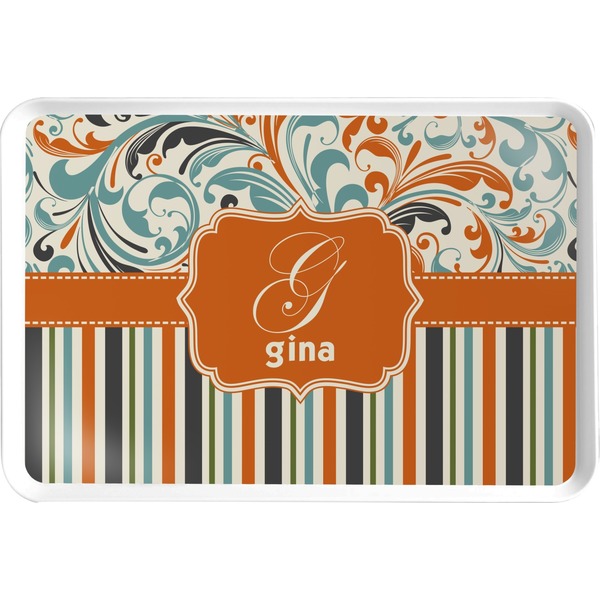 Custom Orange Blue Swirls & Stripes Serving Tray (Personalized)