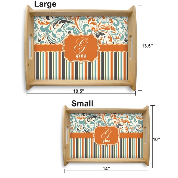 Orange Blue Swirls & Stripes Serving Tray Wood Sizes