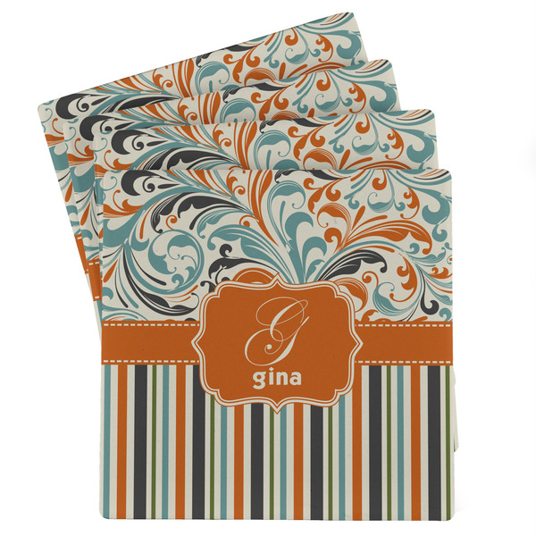 Custom Orange Blue Swirls & Stripes Absorbent Stone Coasters - Set of 4 (Personalized)