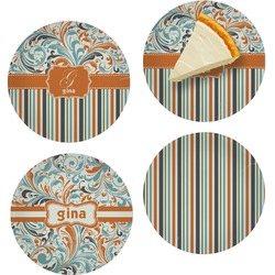 Orange Blue Swirls & Stripes Set of 4 Glass Appetizer / Dessert Plate 8" (Personalized)