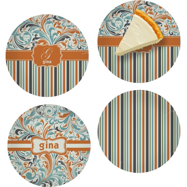 Orange Blue Swirls & Stripes Set of Appetizer / Dessert Plates