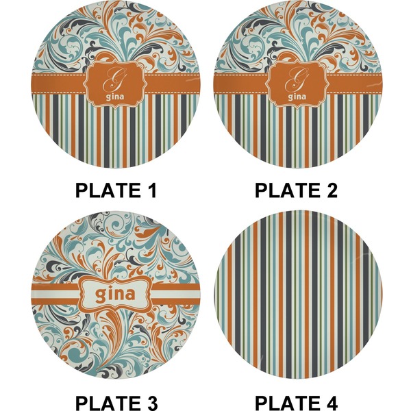 Orange Blue Swirls & Stripes Set of Appetizer / Dessert Plates (Approval)