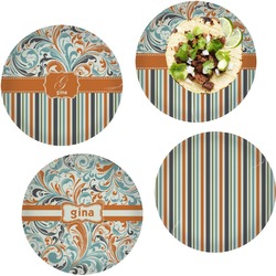 Orange Blue Swirls & Stripes Set of 4 Glass Lunch / Dinner Plate 10" (Personalized)
