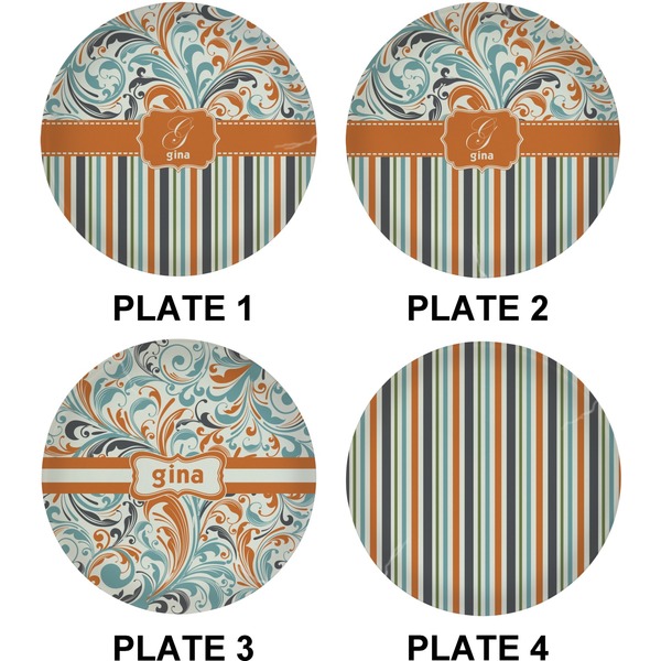 Orange Blue Swirls & Stripes Set of Lunch / Dinner Plates (Approval)