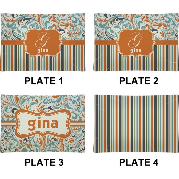 Orange Blue Swirls & Stripes Set of Rectangular Appetizer / Dessert Plates (Approval)