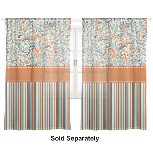 Orange Blue Swirls & Stripes Sheer Curtains