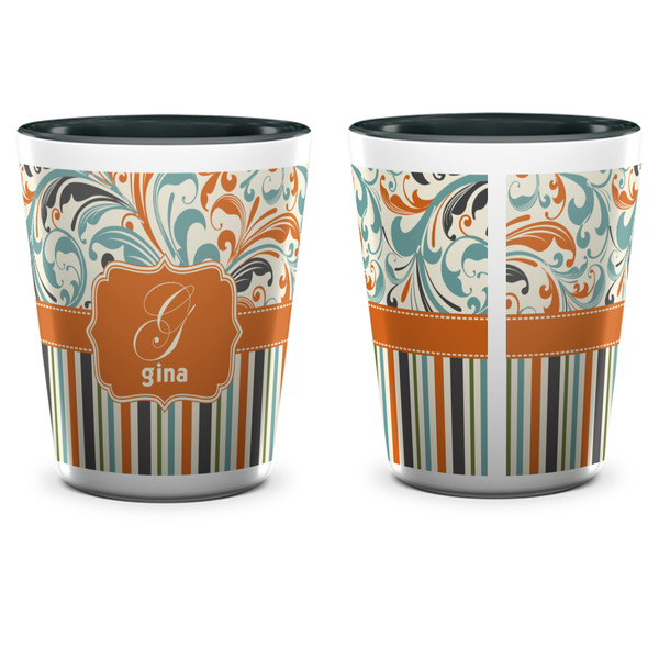 Orange Blue Swirls & Stripes Shot Glass - Two Tone - APPROVAL