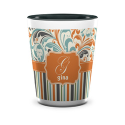 Orange Blue Swirls & Stripes Ceramic Shot Glass - 1.5 oz - Two Tone - Set of 4 (Personalized)