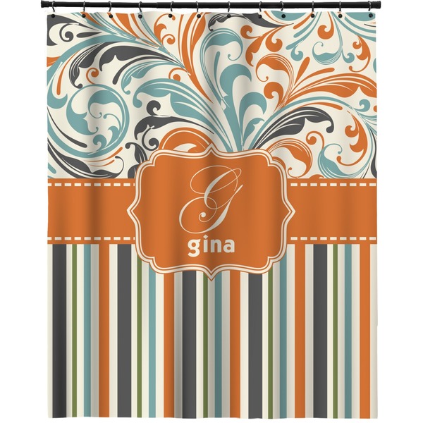 Custom Orange Blue Swirls & Stripes Extra Long Shower Curtain - 70"x84" (Personalized)