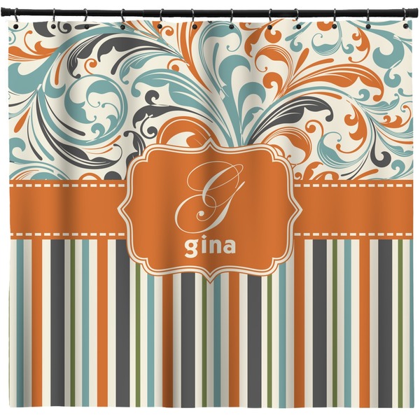 Custom Orange Blue Swirls & Stripes Shower Curtain - Custom Size (Personalized)
