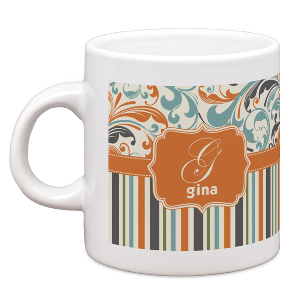 Custom Orange Blue Swirls & Stripes Espresso Cup (Personalized)