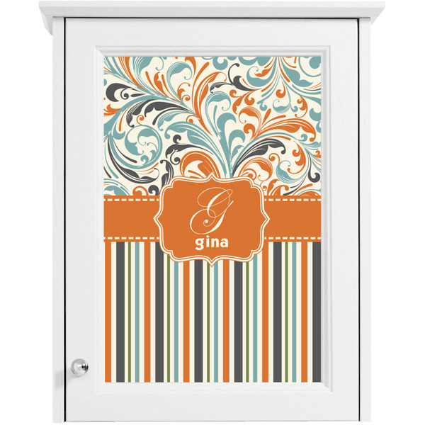Orange Blue Swirls & Stripes Single White Cabinet Decal