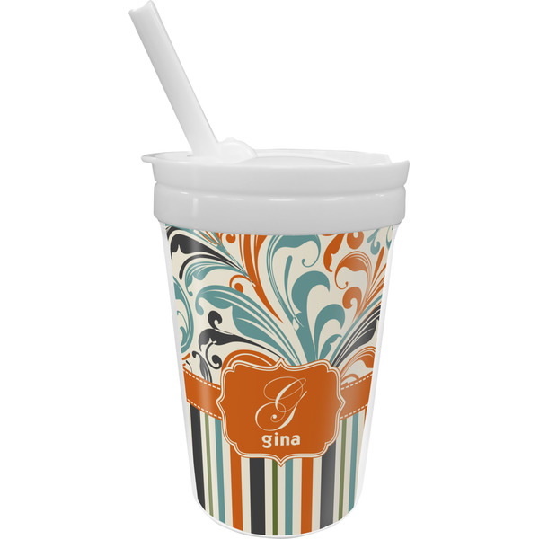 Custom Orange Blue Swirls & Stripes Sippy Cup with Straw (Personalized)