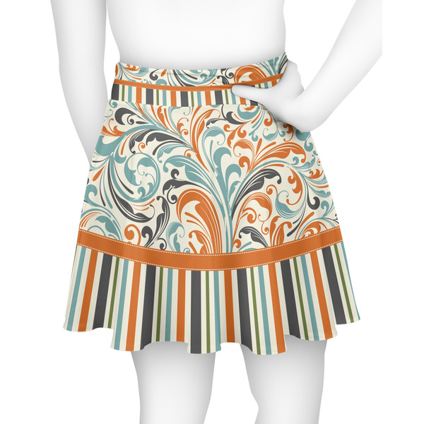 Orange Blue Swirls & Stripes Skater Skirt - Back