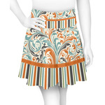 Orange Blue Swirls & Stripes Skater Skirt - Small