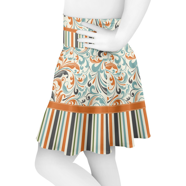 Orange Blue Swirls & Stripes Skater Skirt - Side