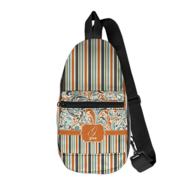 Custom Orange Blue Swirls & Stripes Sling Bag (Personalized)