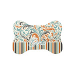 Orange Blue Swirls & Stripes Bone Shaped Dog Food Mat (Small) (Personalized)
