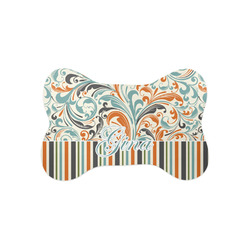 Orange Blue Swirls & Stripes Bone Shaped Dog Food Mat (Small) (Personalized)