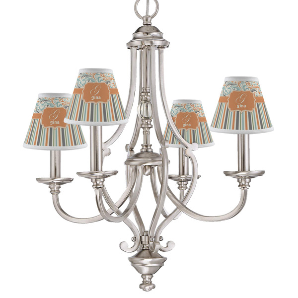 Orange Blue Swirls & Stripes Small Chandelier Shade - LIFESTYLE (on chandelier)