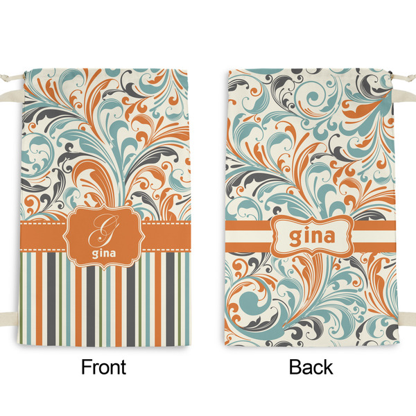 Orange Blue Swirls & Stripes Small Laundry Bag - Front & Back View