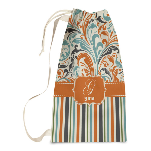 Custom Orange Blue Swirls & Stripes Laundry Bags - Small (Personalized)